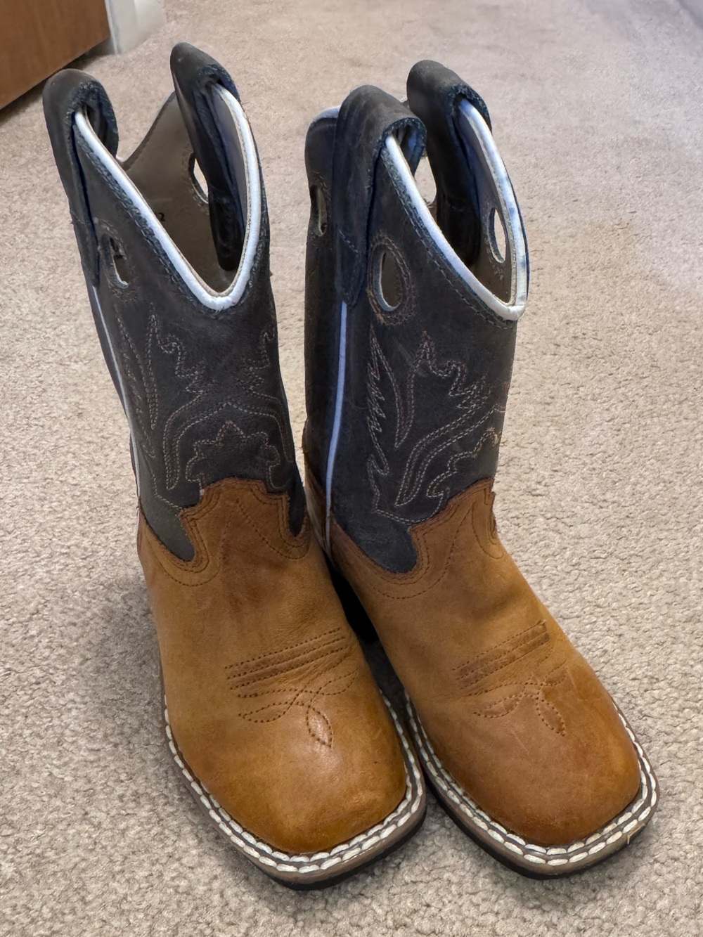 Kids Two-Tone Brown and Gray Pull-On Cowboy Boots